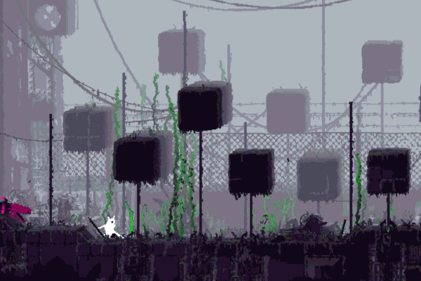 Rain World animated gameplay with a pink lizard
